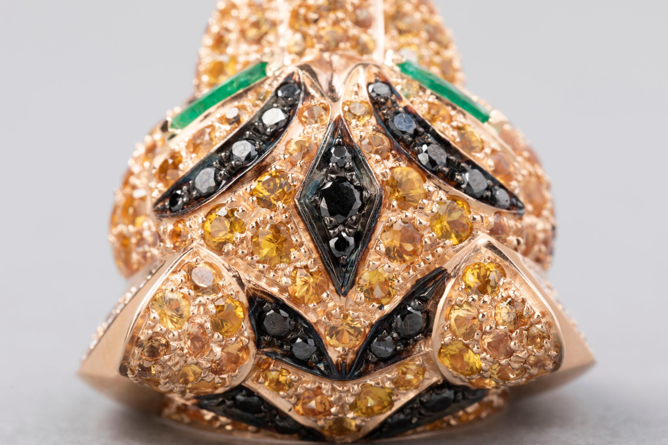 Gold Diamonds Emeralds and Sapphires Tiger Fashion Ring For Sale 8