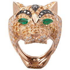 Gold Diamonds Emeralds and Sapphires Tiger Fashion Ring