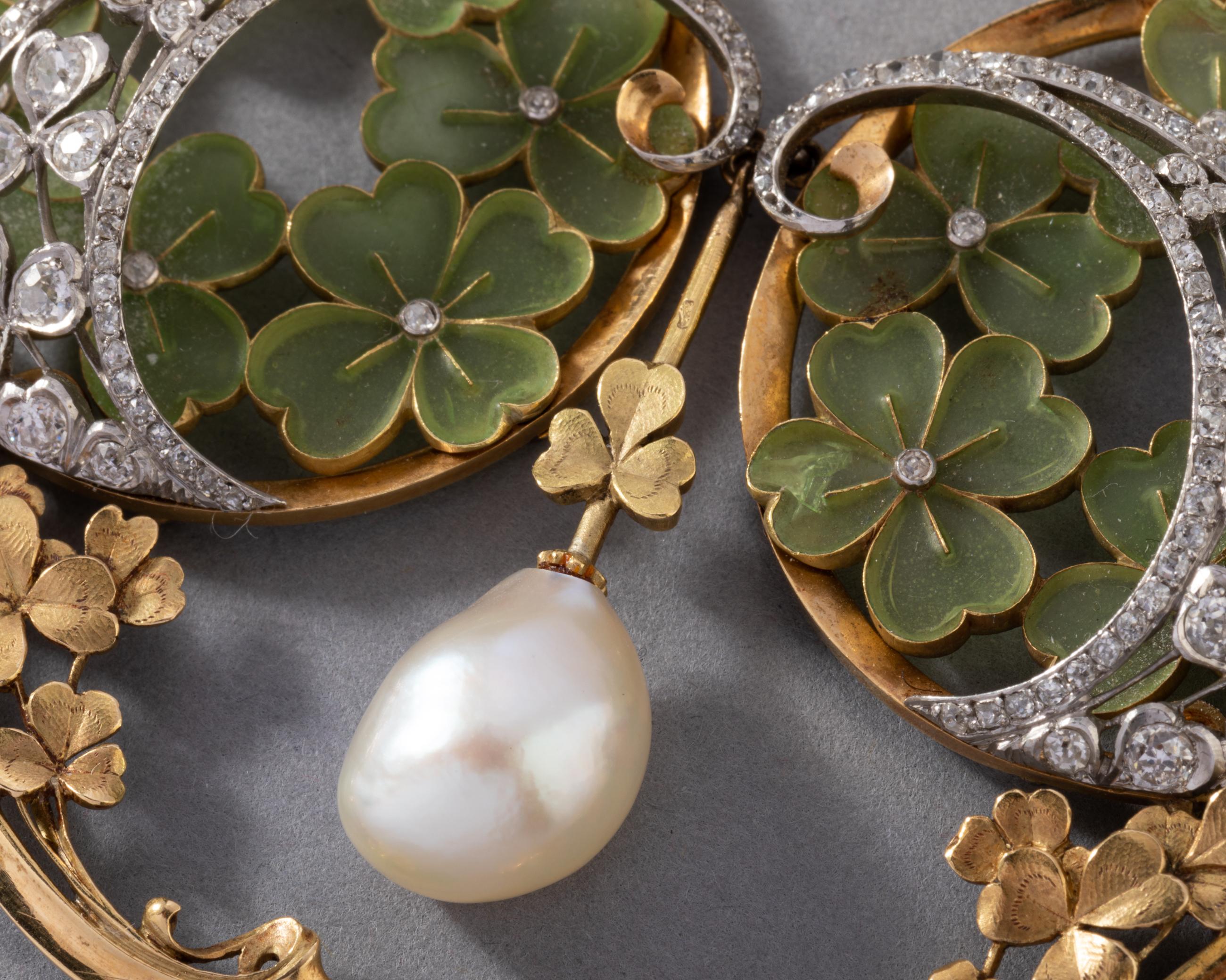 Gold Diamonds Enamel and Pearl French Art Nouveau necklace For Sale at ...