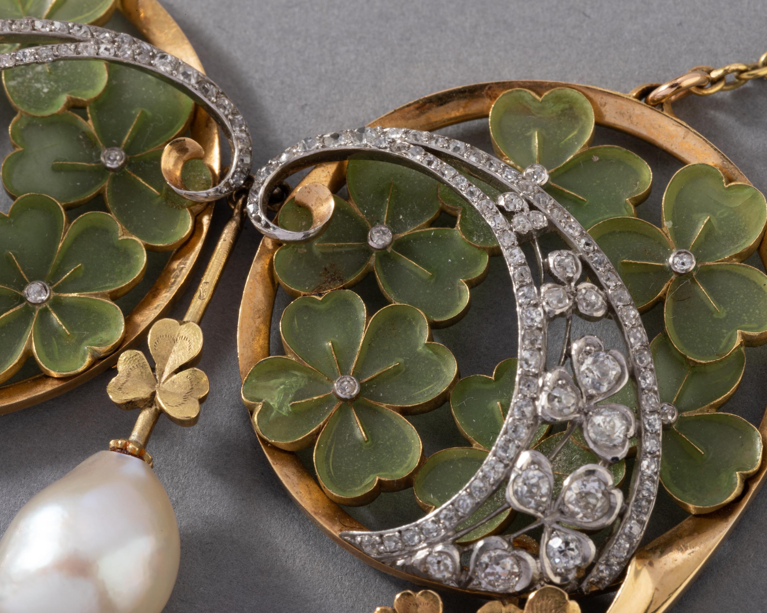 Gold Diamonds Enamel and Pearl French Art Nouveau necklace For Sale at ...