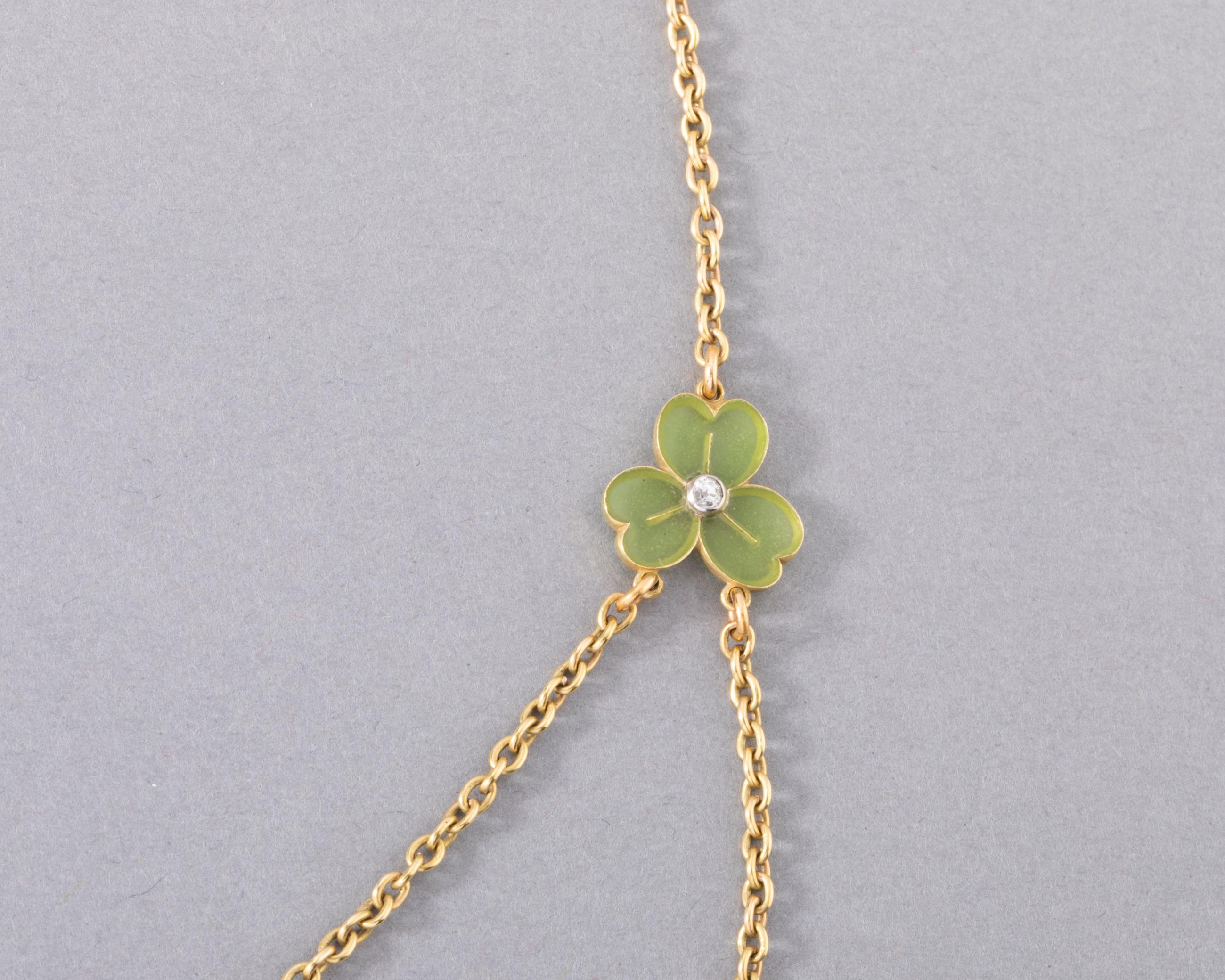 Gold Diamonds Enamel and Pearl French Art Nouveau necklace For Sale at ...