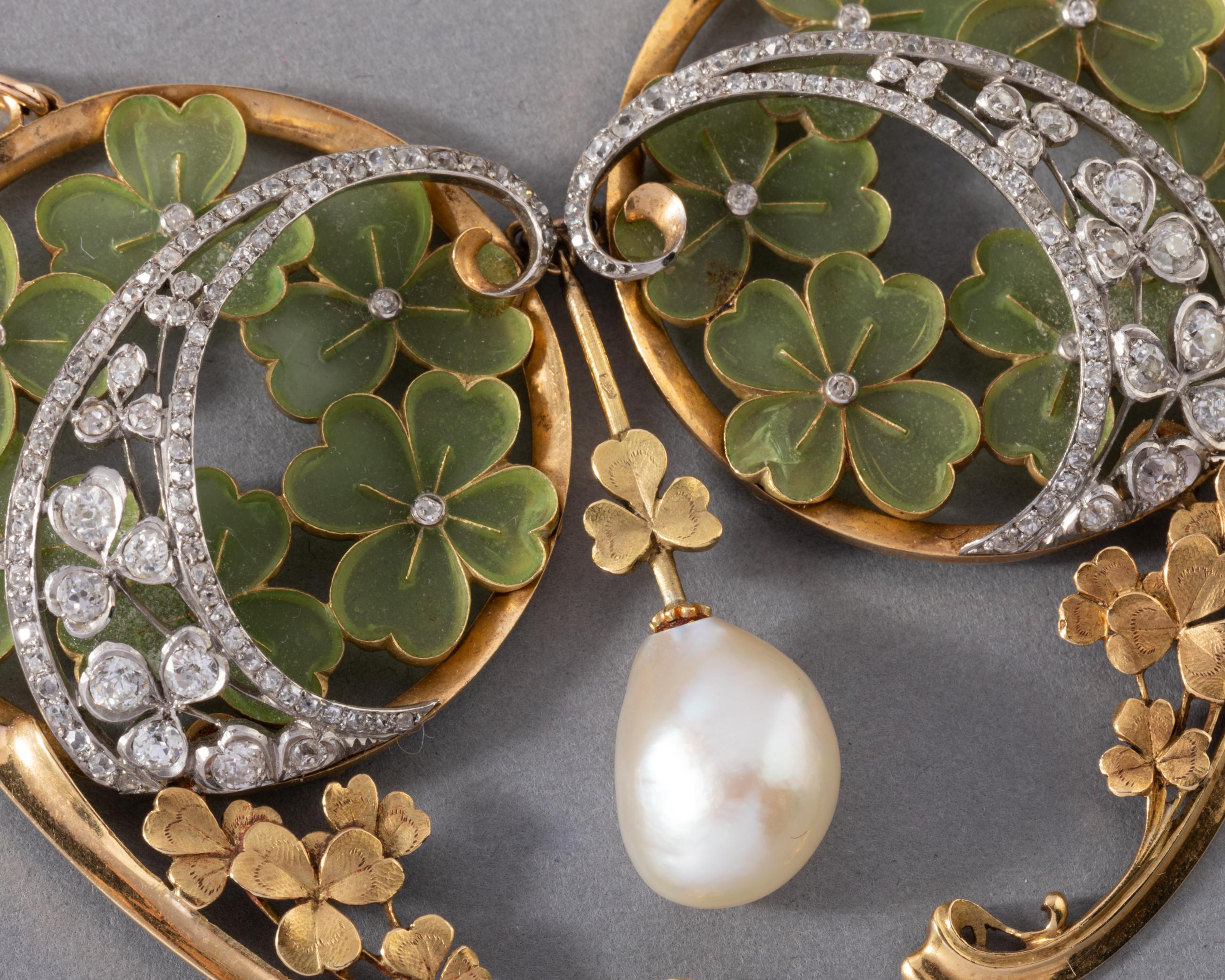 Gold Diamonds Enamel and Pearl French Art Nouveau necklace For Sale at ...