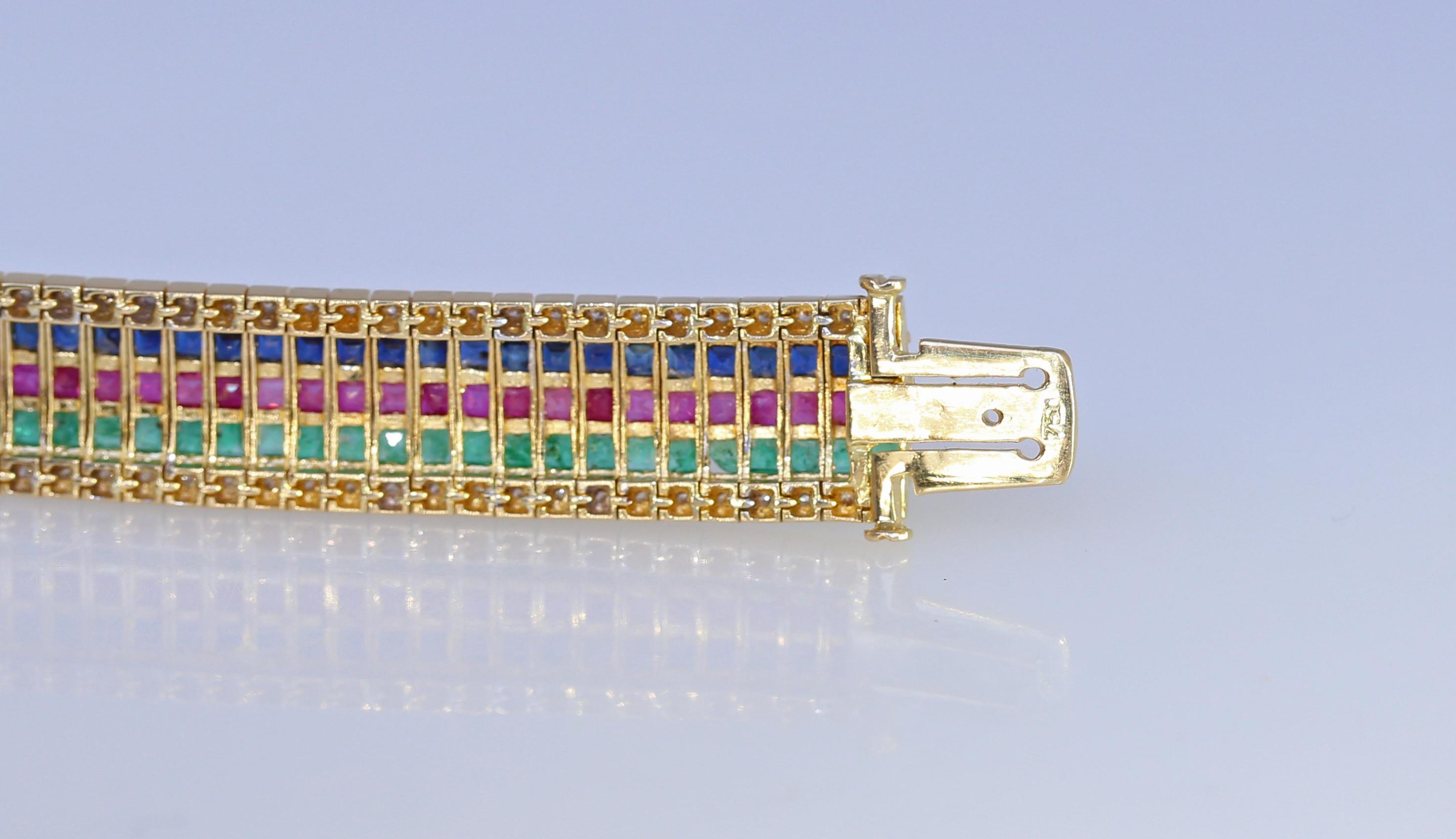 Women's Diamonds Sapphires Emeralds Rubies 18K Gold Bracelet