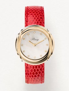 Gold, Diamonds & Steel Watch, Red Lizard Strap, Rive Droite Collection