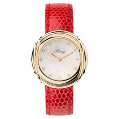 Gold, Diamonds & Steel Watch, Red Lizard Strap, Rive Droite Collection