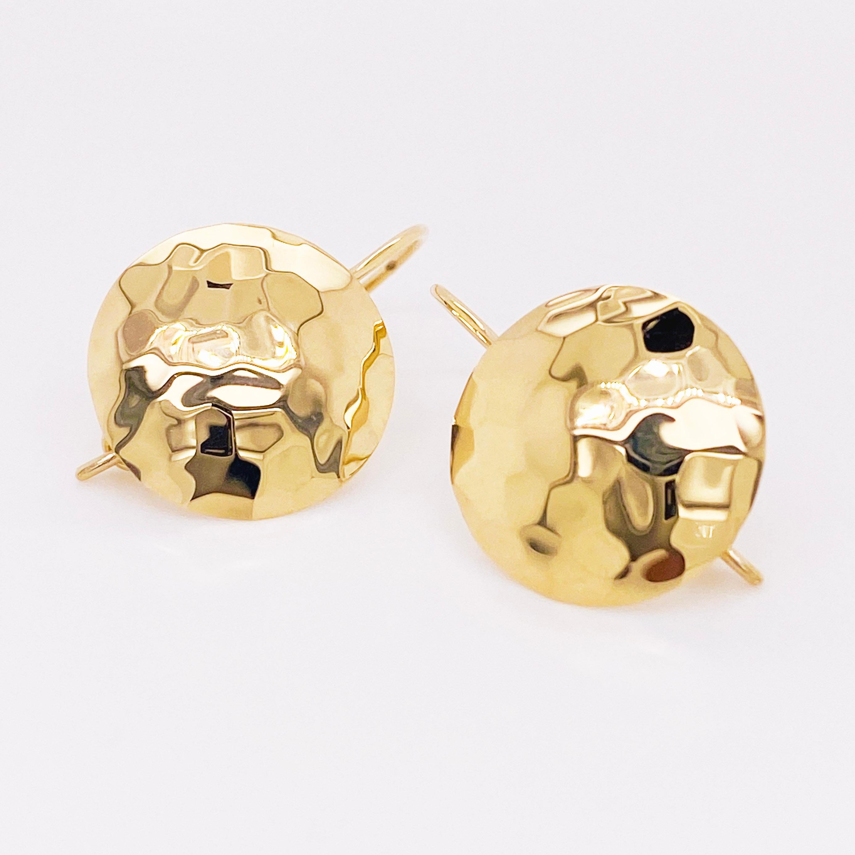 Moderne Boucles d'oreilles disque en or 14 carats, fils d'oreilles disque martelé, or jaune 14 carats en vente