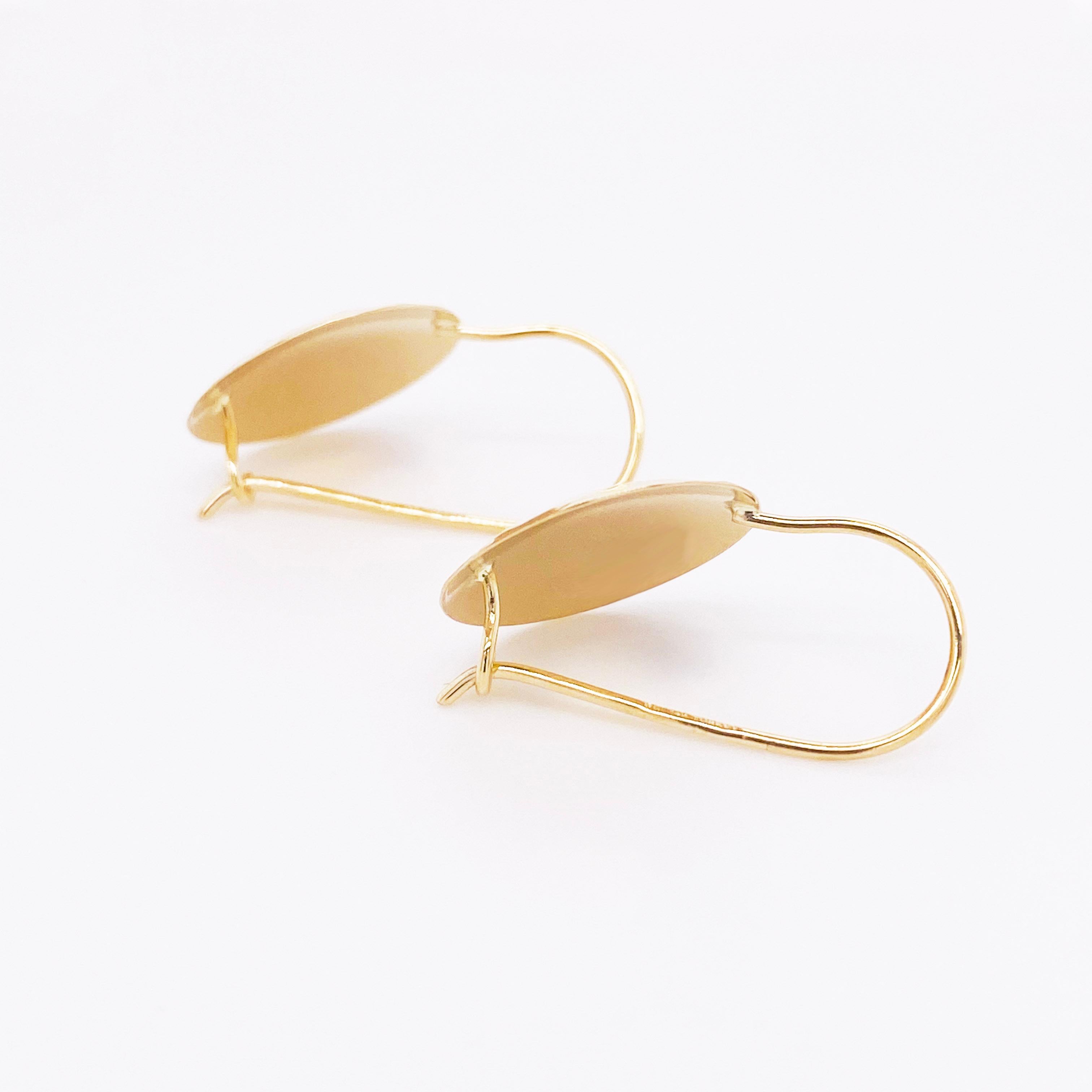 Modern Gold Disk Earrings, Hammered Disk Ear Wires, 14 Karat Yellow Gold, 14 Karat For Sale
