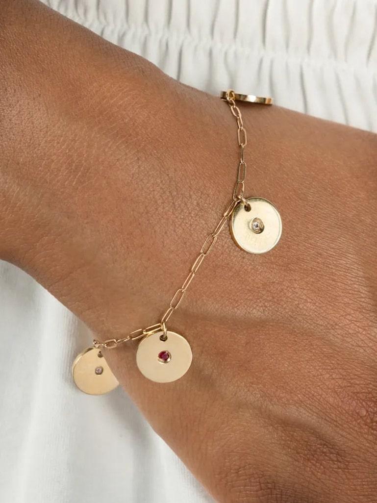 Gold Disk with Sapphire Charms Bracelet In New Condition For Sale In Missoula, MT