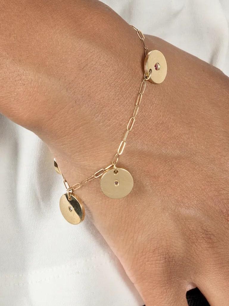 Gold Disk with Sapphire Charms Bracelet For Sale 1