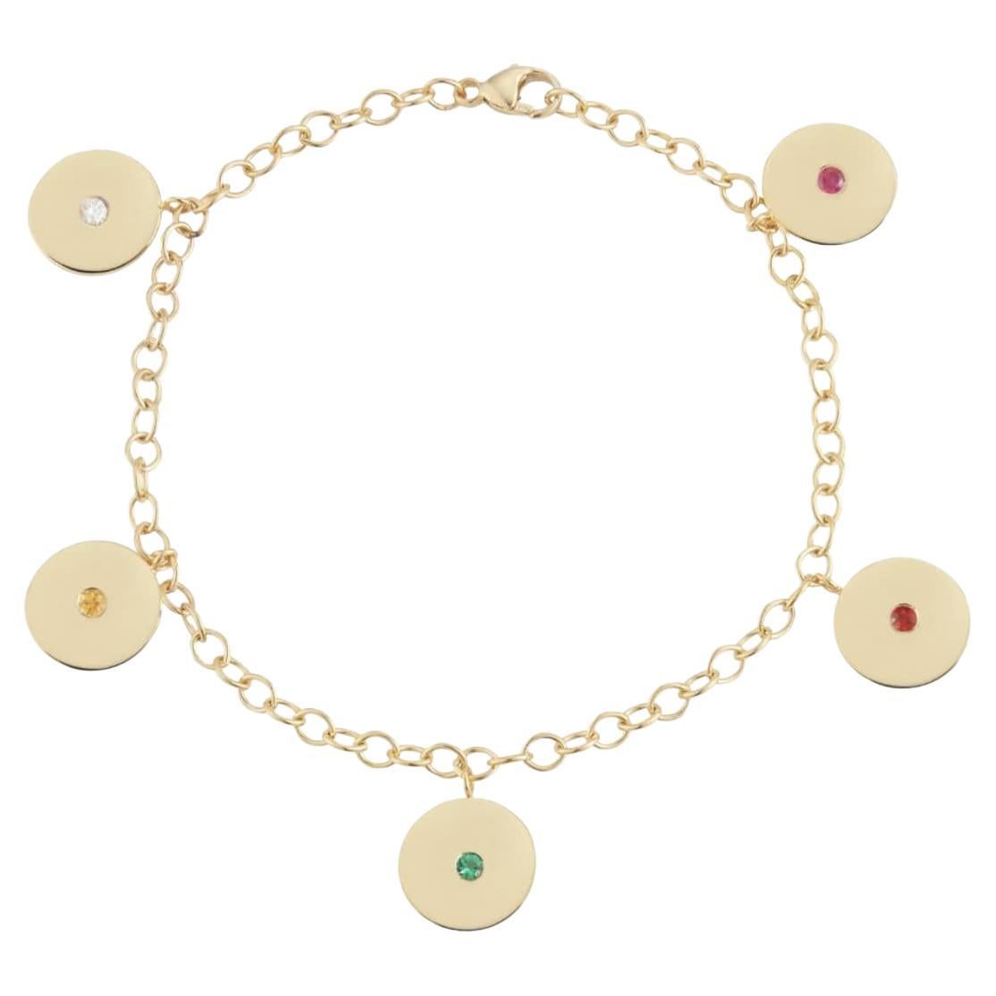 Gold Disk with Sapphire Charms Bracelet