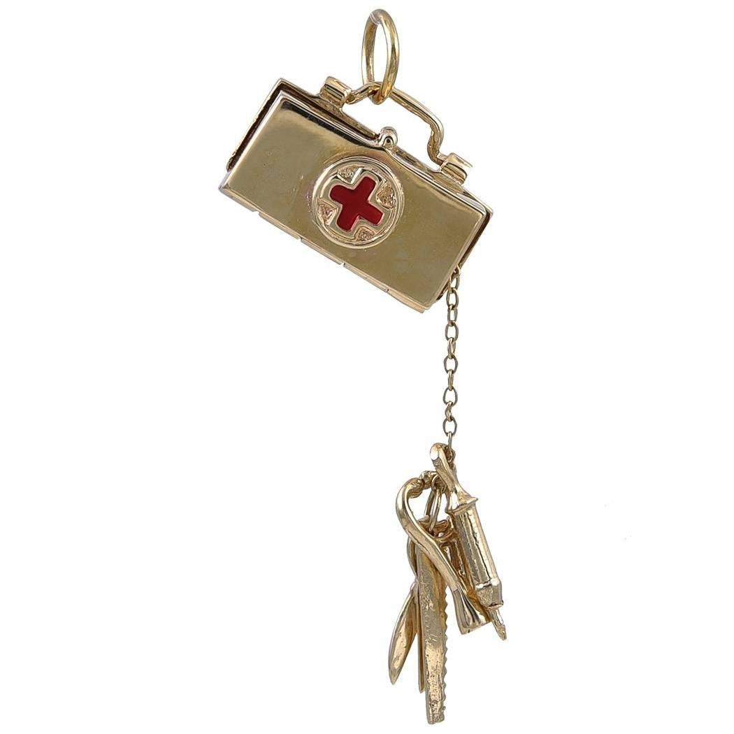 Gold Doctor
s Bag with Medical Instruments