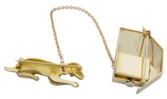 Gold Dog and Dog House Clock Brooch