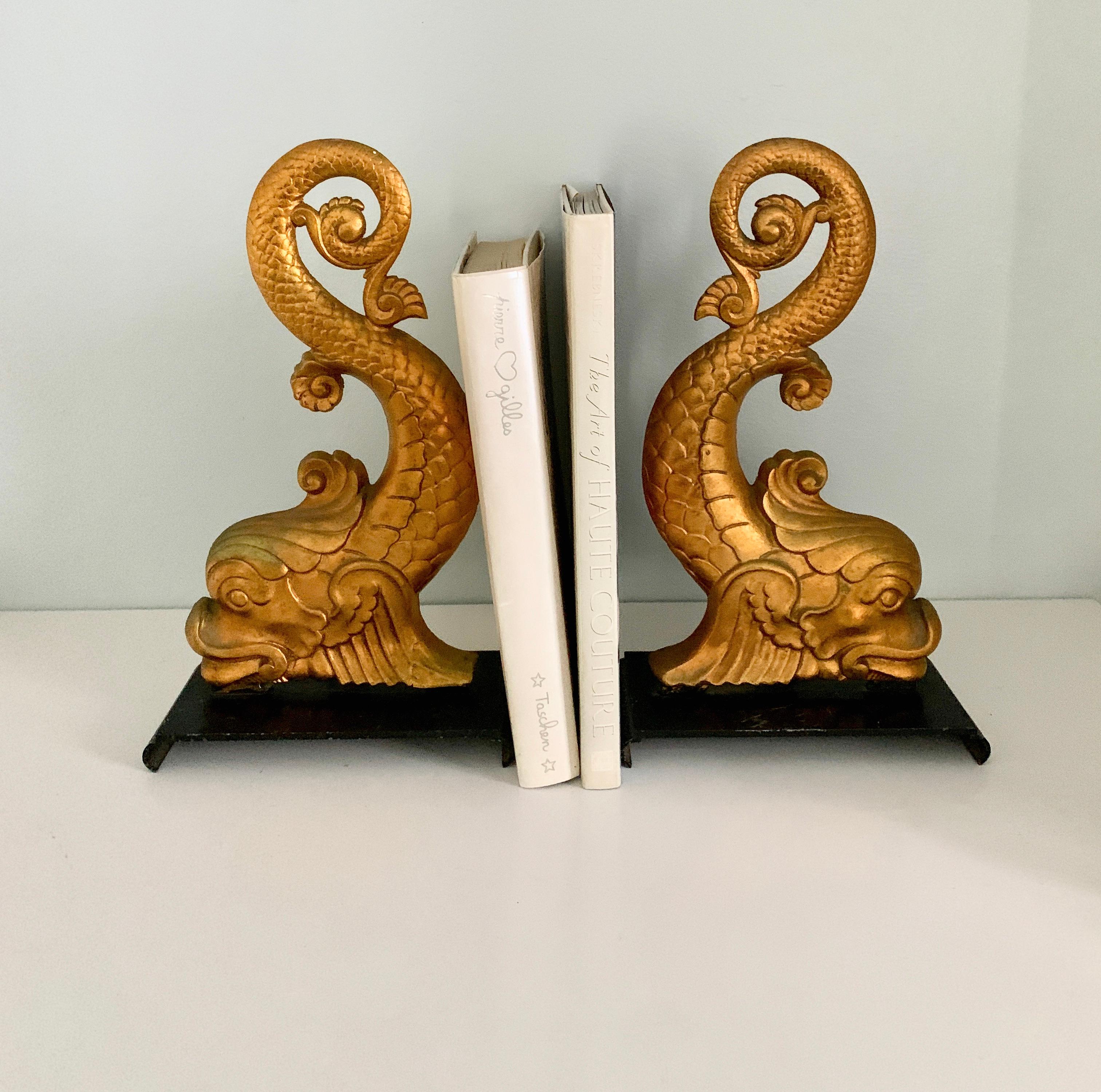 Gold Dolphin Andirons Bookends 2