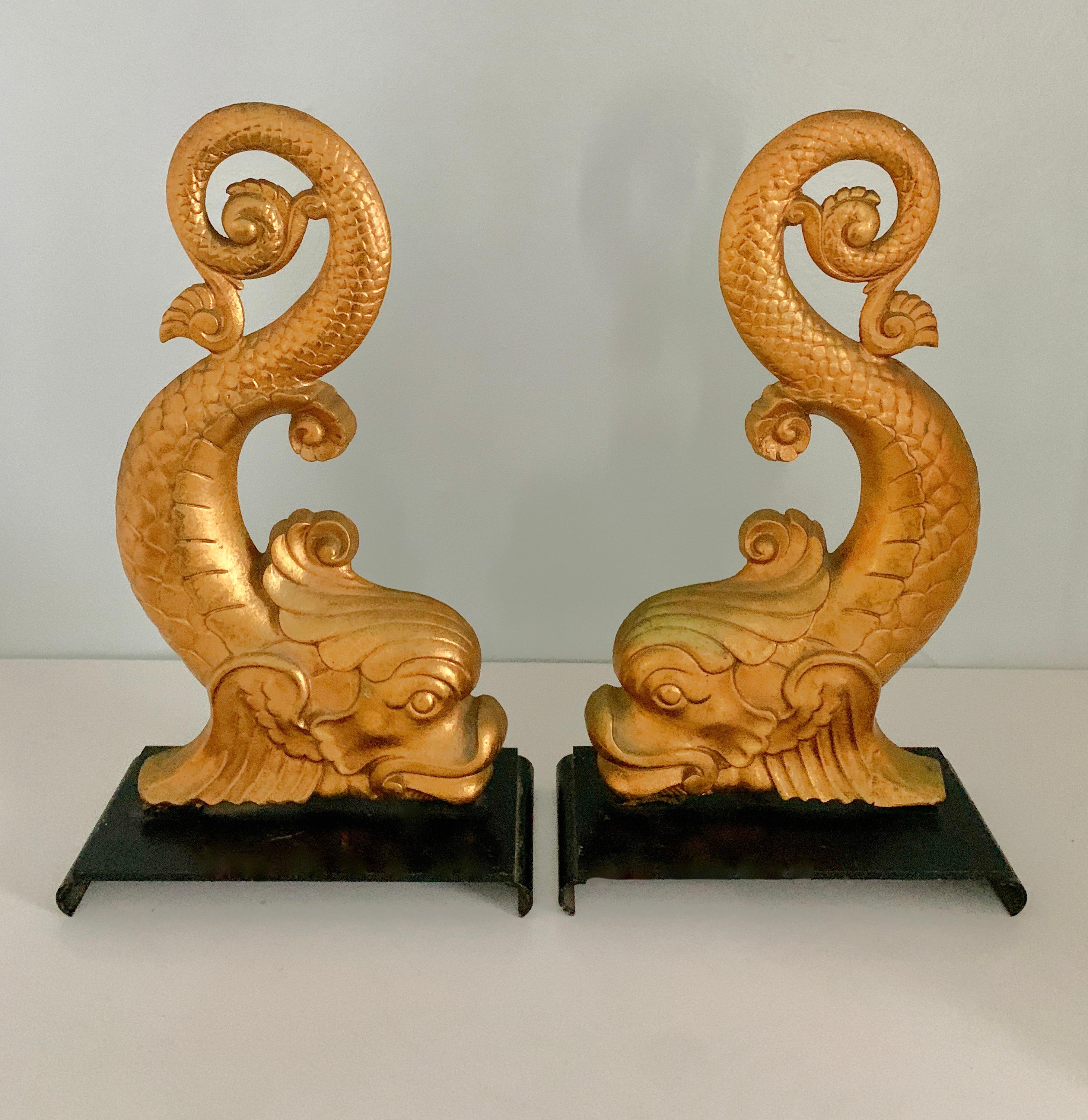 Gold Dolphin Andirons Bookends 3