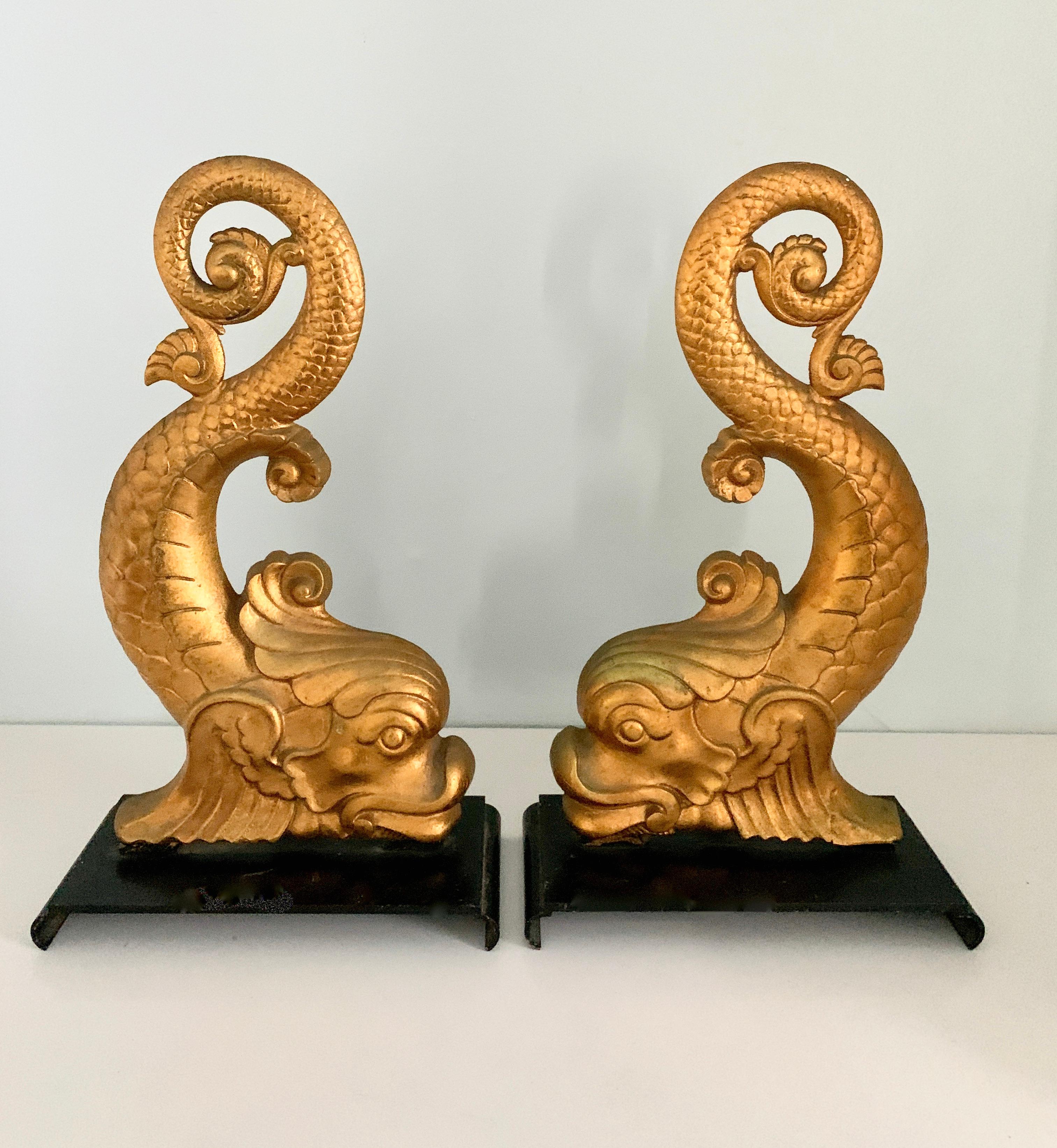 Gold Dolphin Andirons Bookends 4