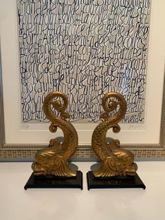 Gold Dolphin Andirons Bookends