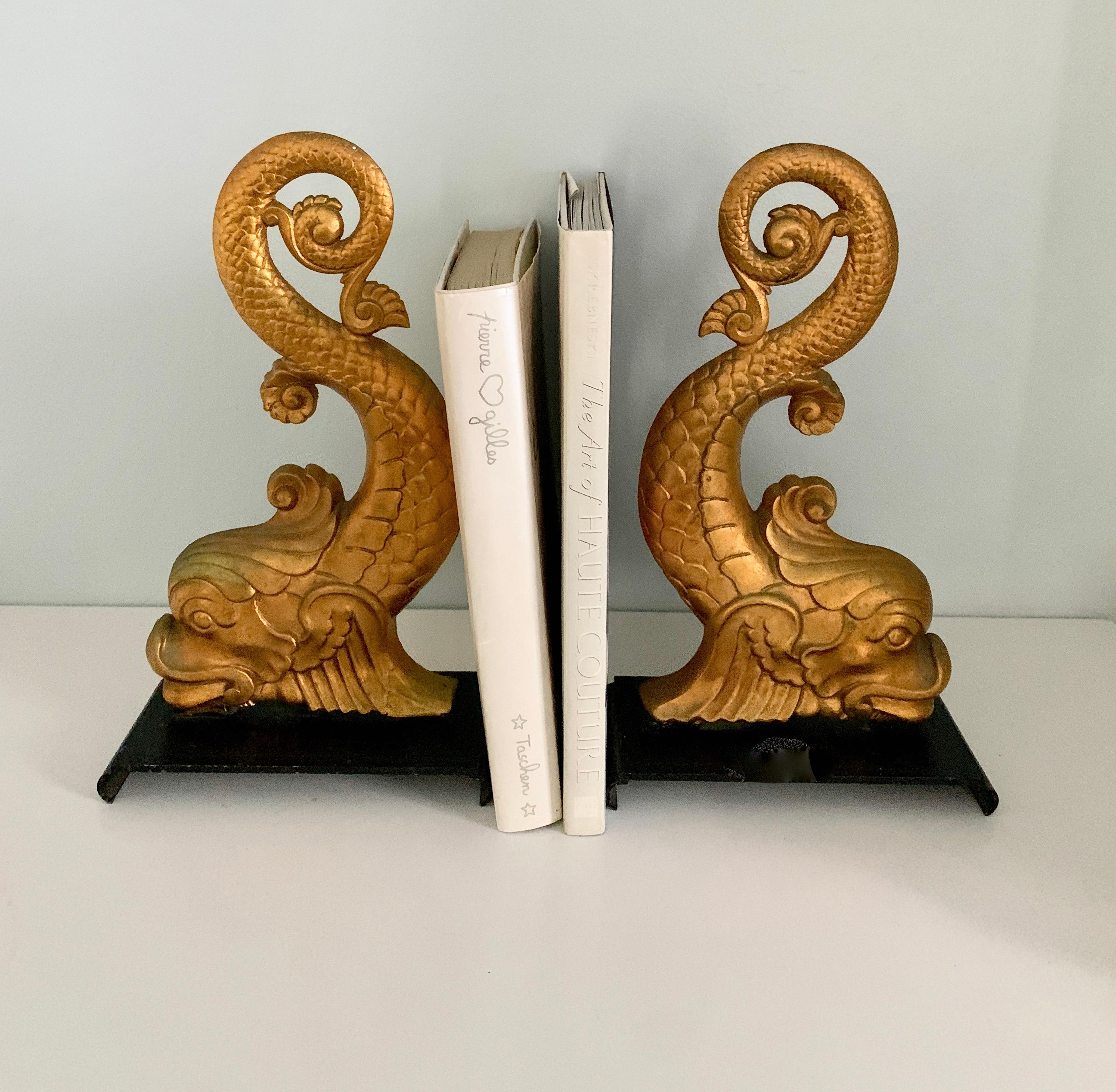 Gold Dolphin Andirons Bookends 1