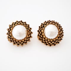 Gold Dome Acorn Earrings With Baroque Pearls By Miriam Haskell, 1950s