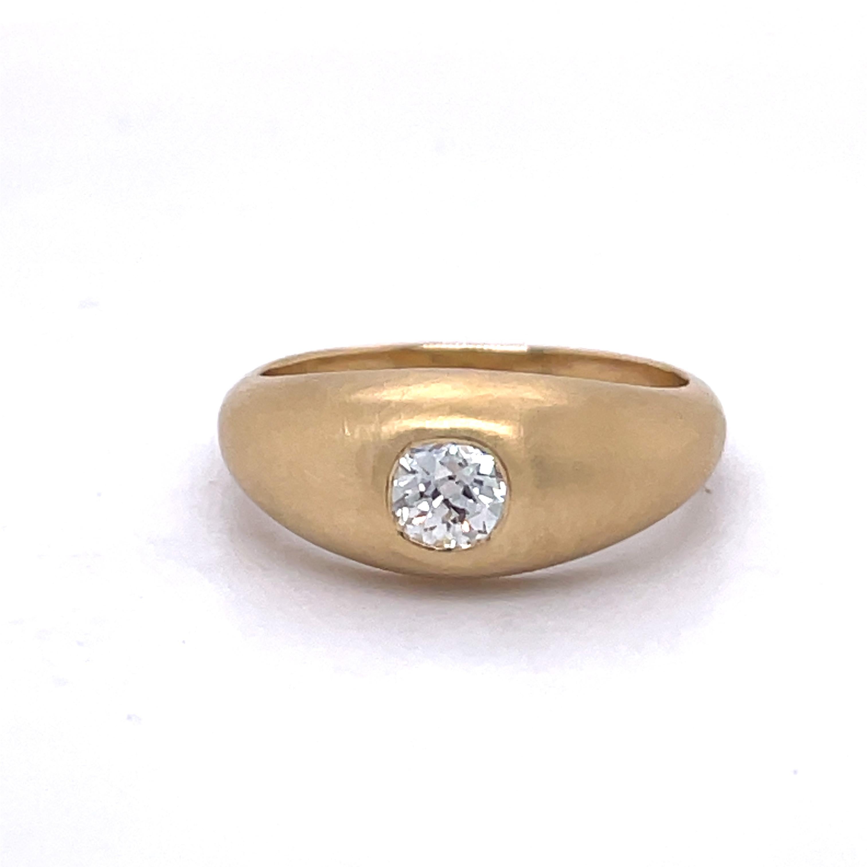 Gold Dome RING, Bezel set Ring, 0.3CT Old Mine Diamond, 18k Gold Matte Finish For Sale 5
