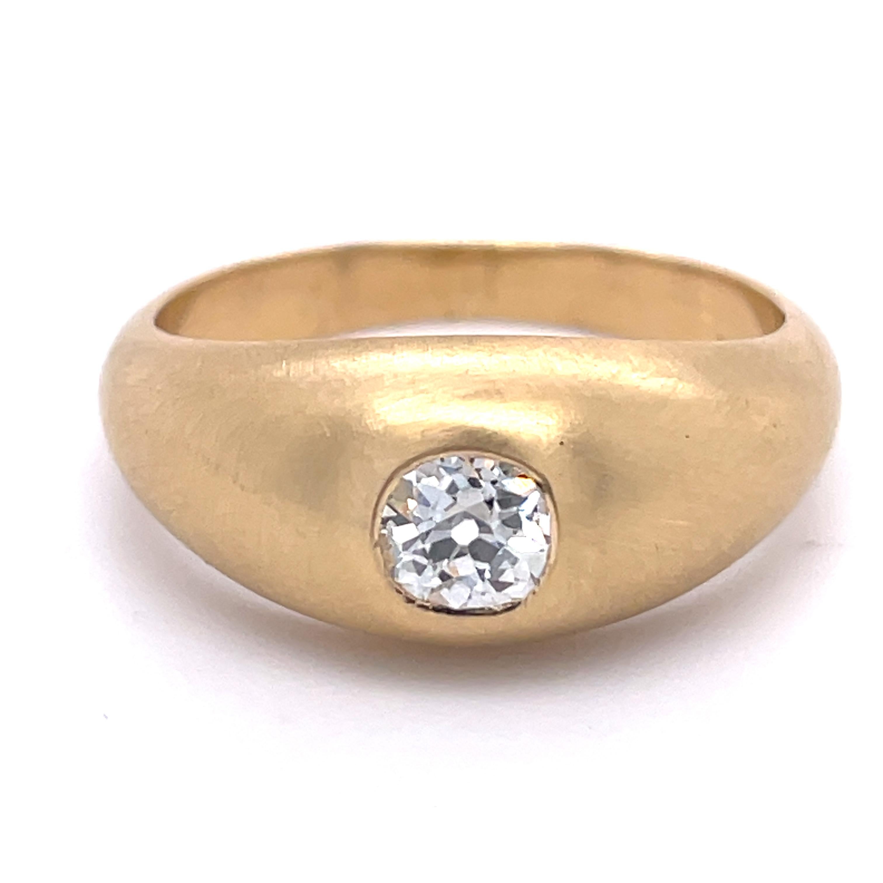 Old Mine Cut Gold Dome RING, Bezel set Ring, 0.3CT Old Mine Diamond, 18k Gold Matte Finish For Sale