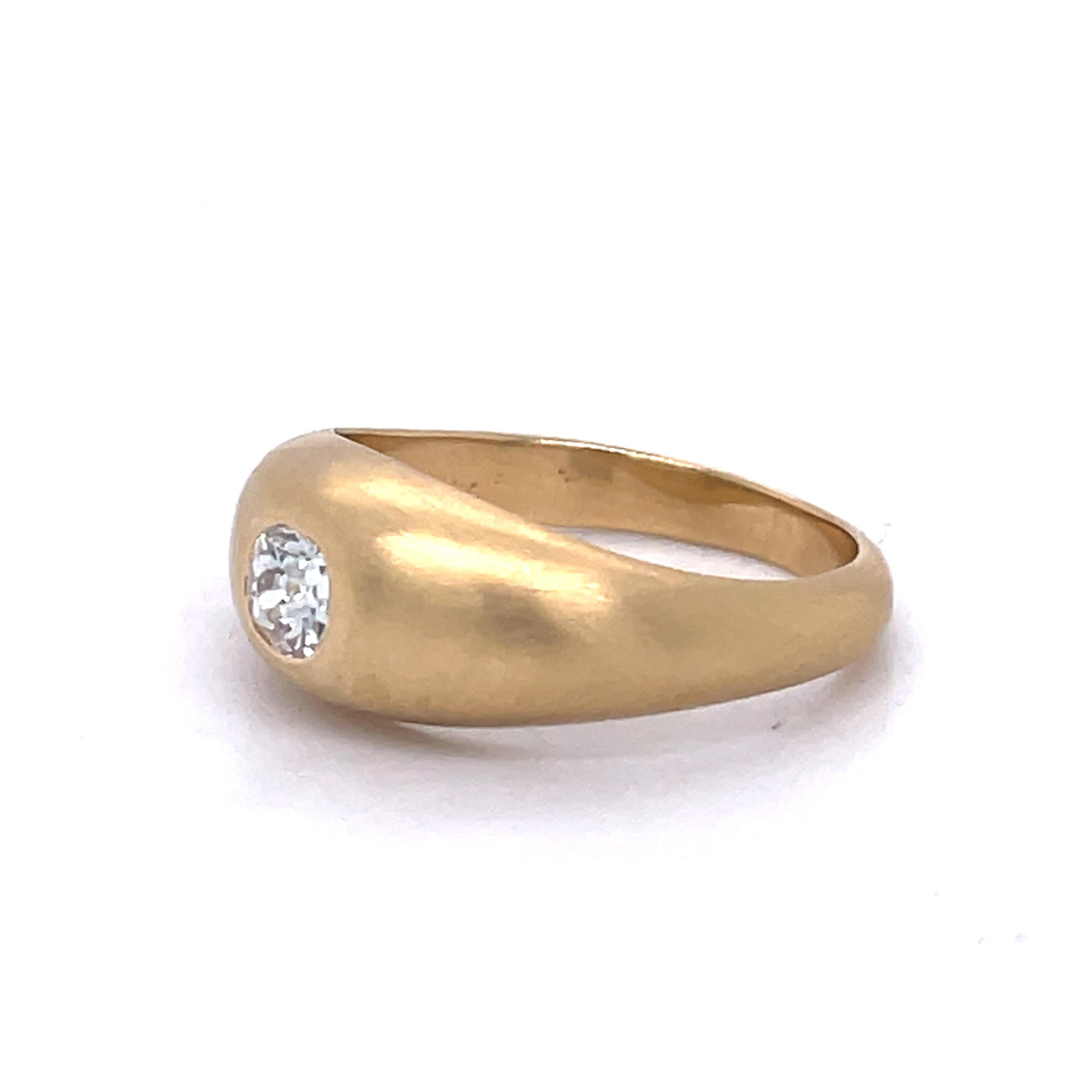 Women's or Men's Gold Dome RING, Bezel set Ring, 0.3CT Old Mine Diamond, 18k Gold Matte Finish For Sale