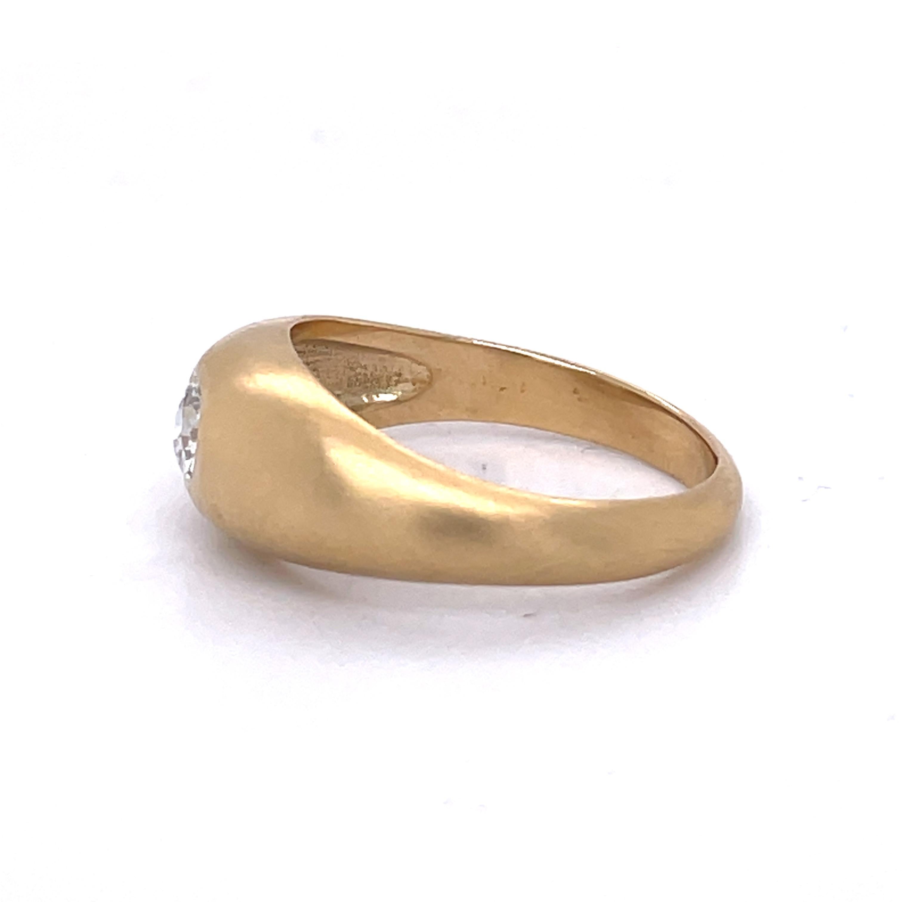 Gold Dome RING, Bezel set Ring, 0.3CT Old Mine Diamond, 18k Gold Matte Finish For Sale 1