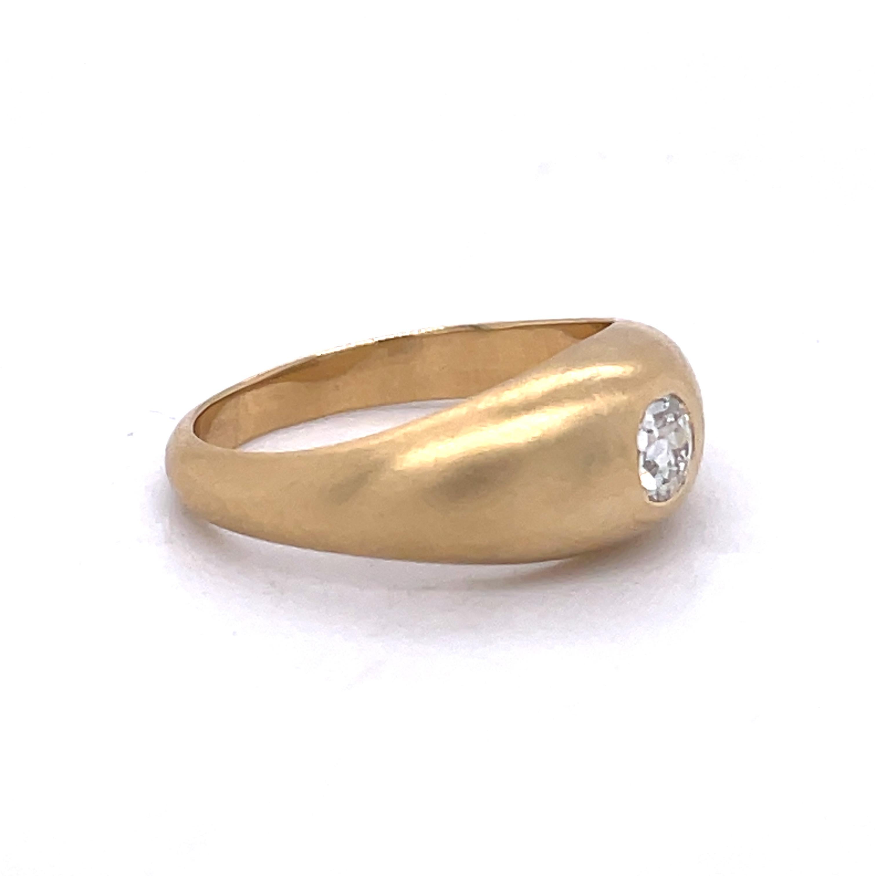 Gold Dome RING, Bezel set Ring, 0.3CT Old Mine Diamond, 18k Gold Matte Finish For Sale 3
