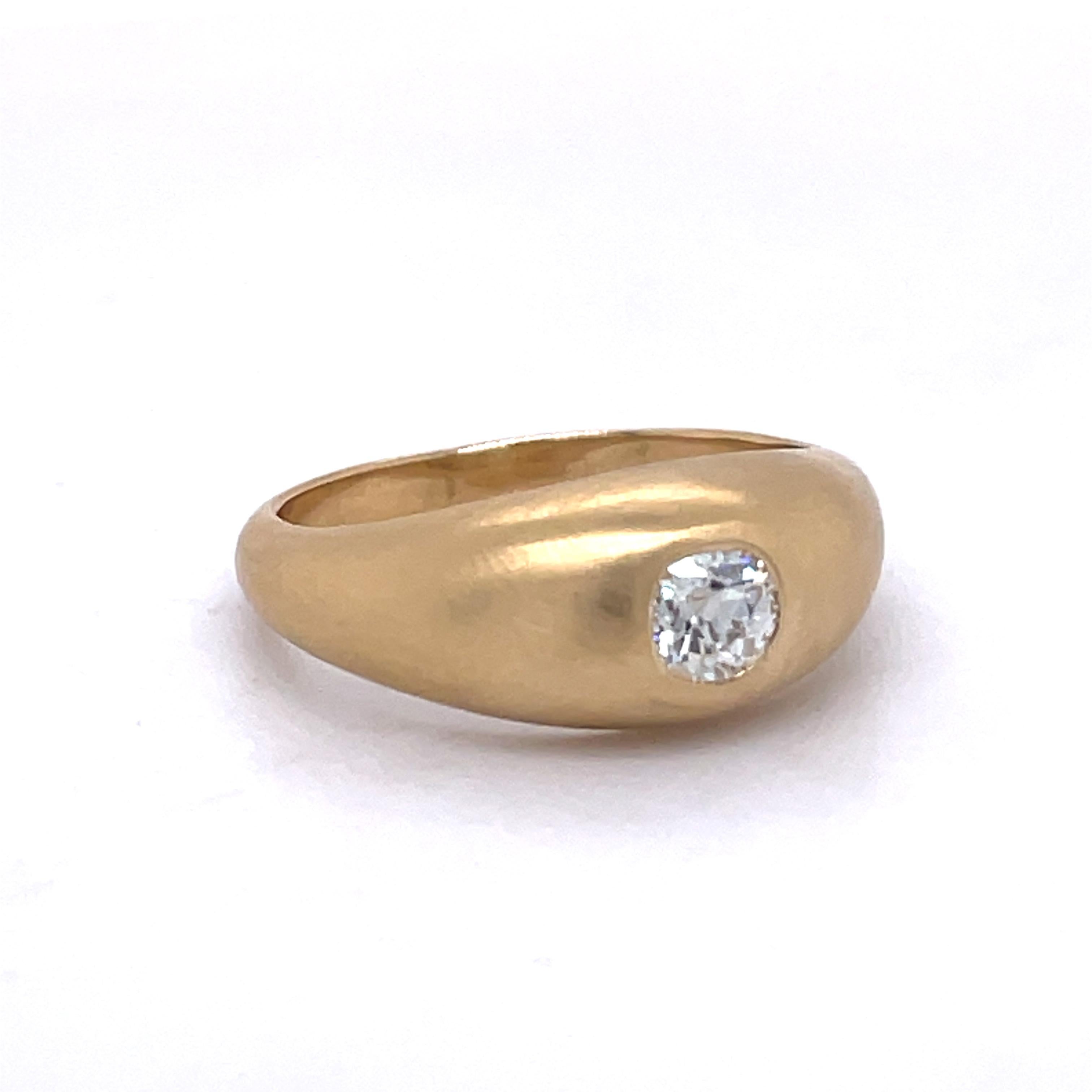Gold Dome RING, Bezel set Ring, 0.3CT Old Mine Diamond, 18k Gold Matte Finish For Sale 4