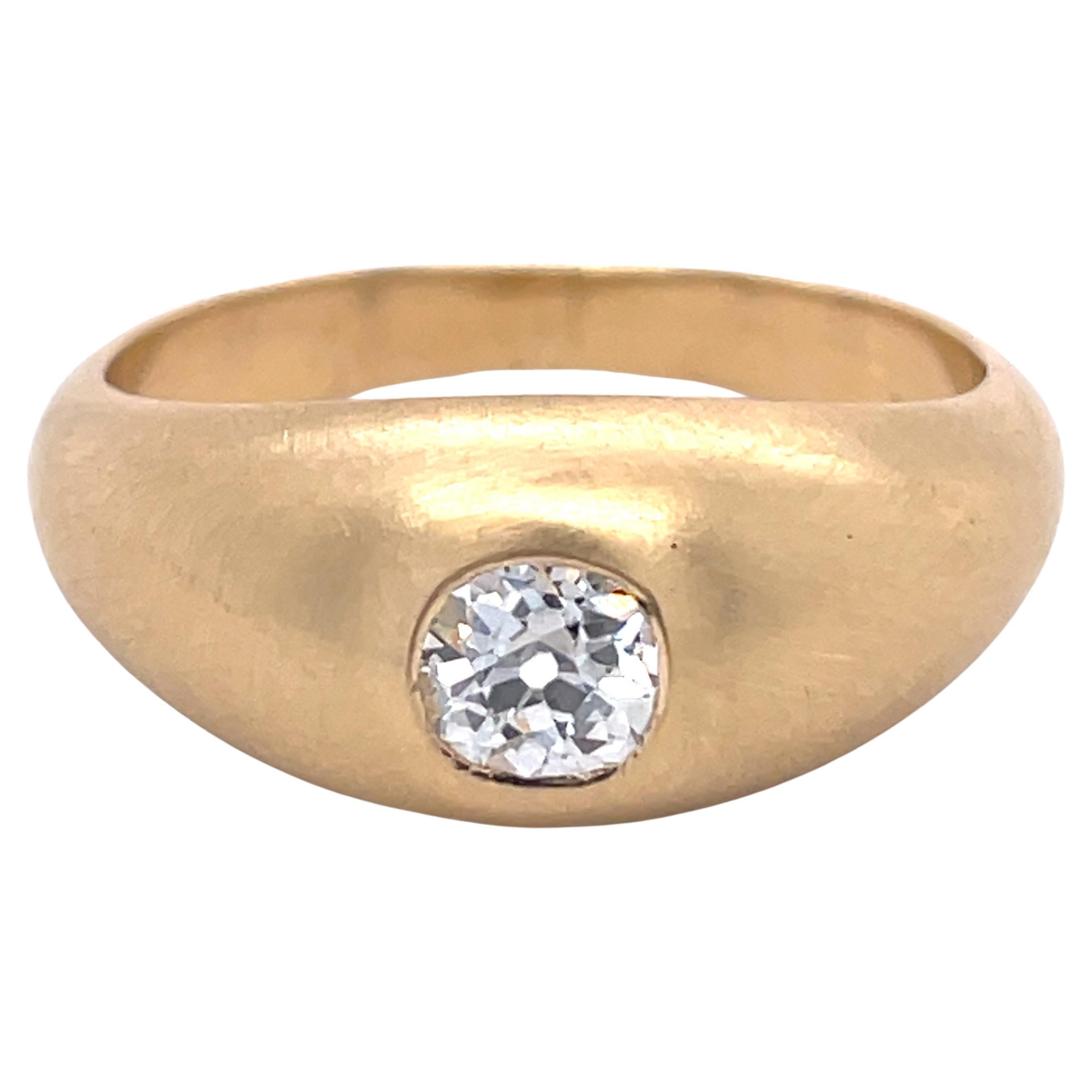 Gold Dome RING, Ring mit Lünette, 0.3CT Old Mine Diamant, 18k Gold mattiert im Angebot