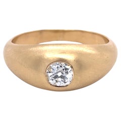 Gold Dome RING, Ring mit Lünette, 0.3CT Old Mine Diamant, 18k Gold mattiert