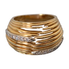 Retro Gold Dome Ring with Diamonds