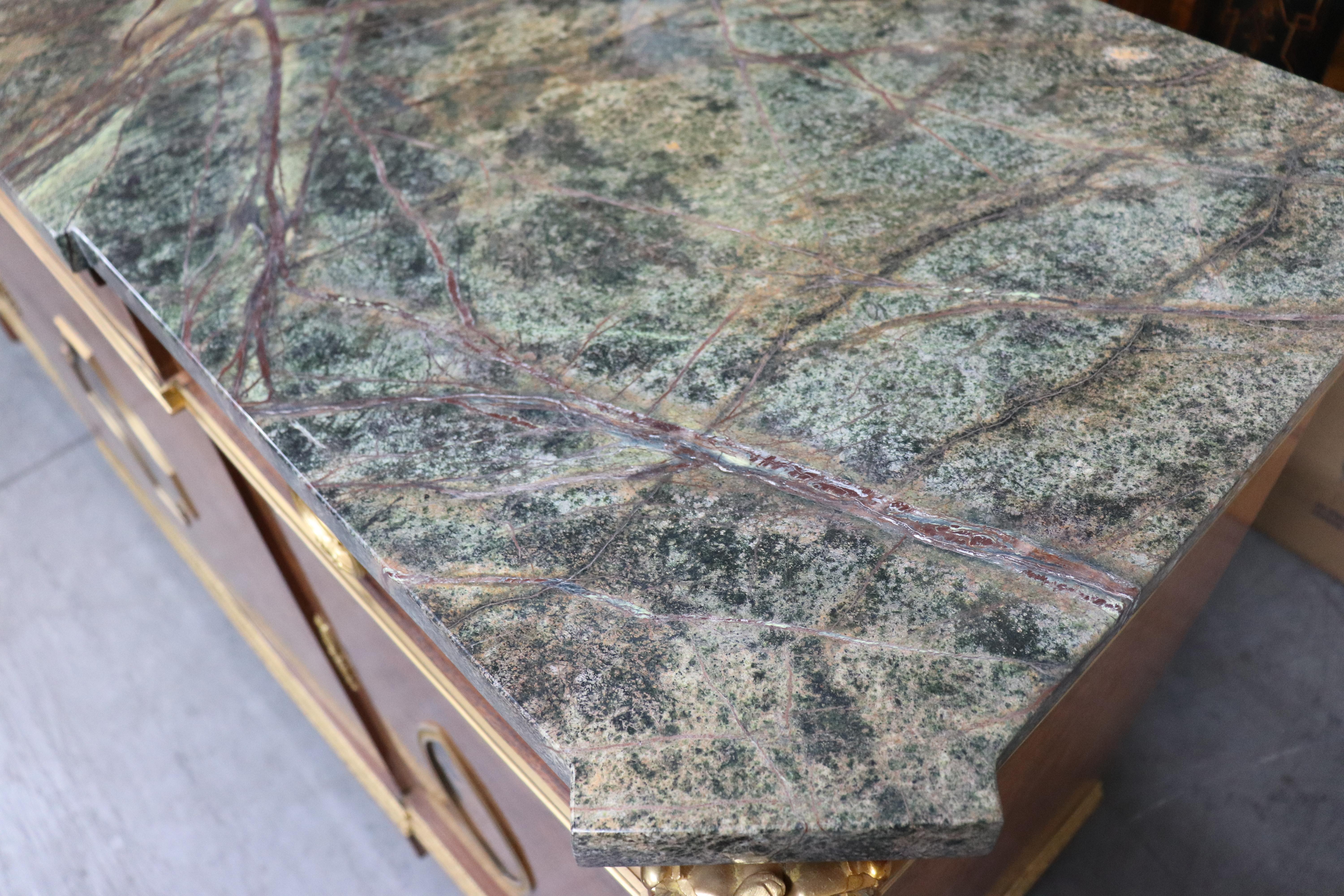 Buffet Francés con Espejo y Tapa de Mármol Verde Maison Forest en Bronce Dorado en venta 2