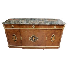 Gold Dore' Bronze Maison Forest Green Marble Top French Buffet with Mirror