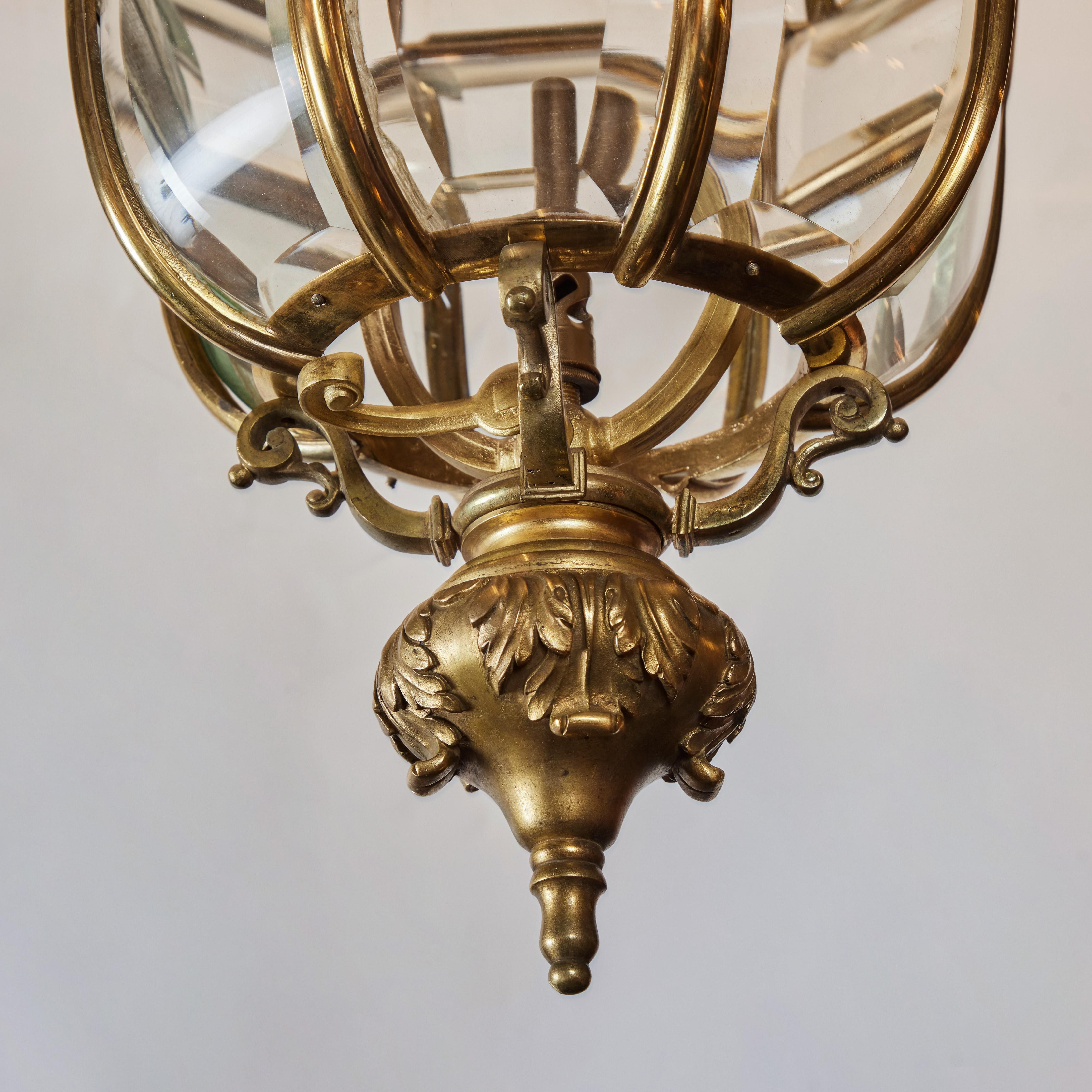 Beveled Gold Dore Bronze Octagon Shaped Lantern For Sale