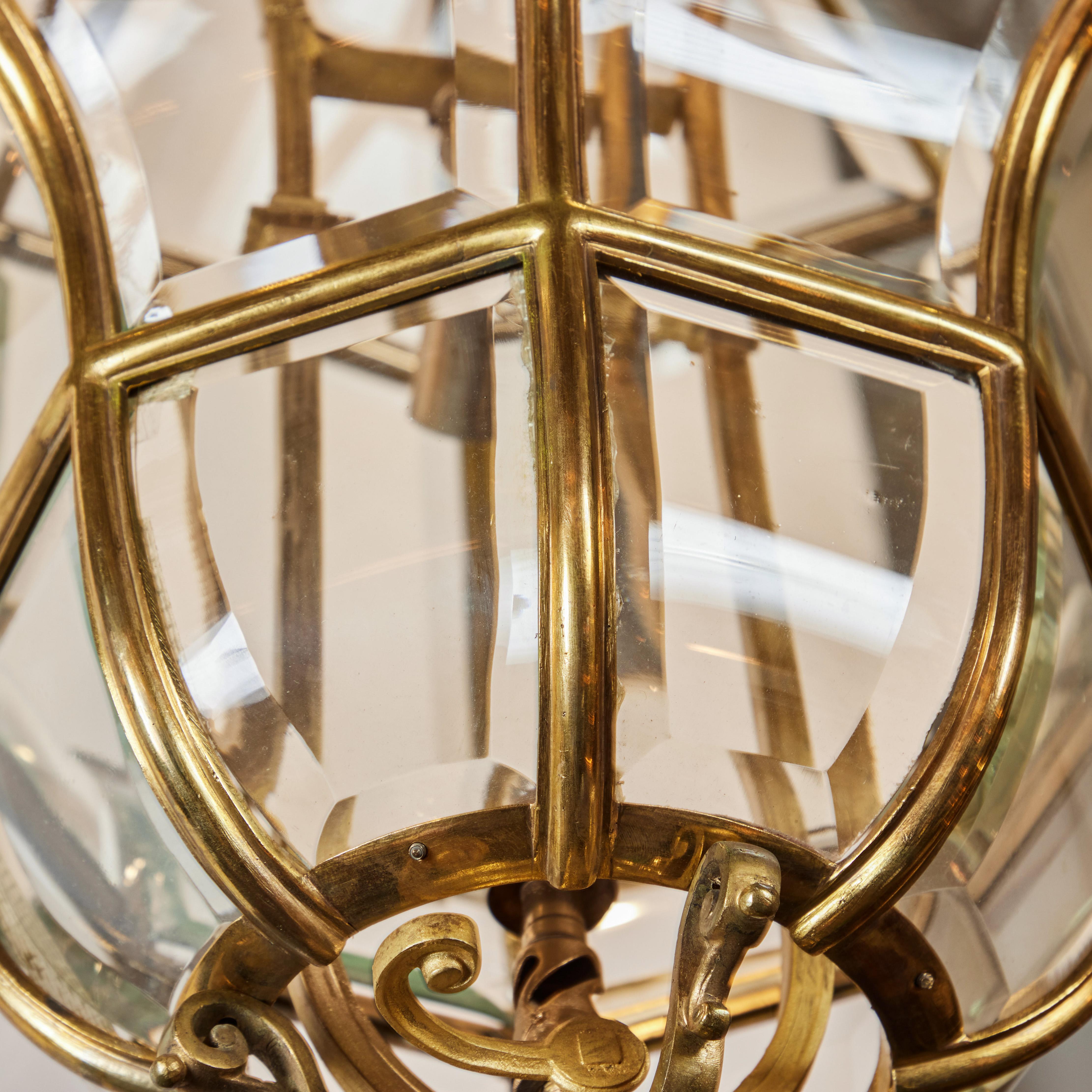 Gold Dore Bronze Octagon Shaped Lantern In Good Condition For Sale In Los Angeles, CA