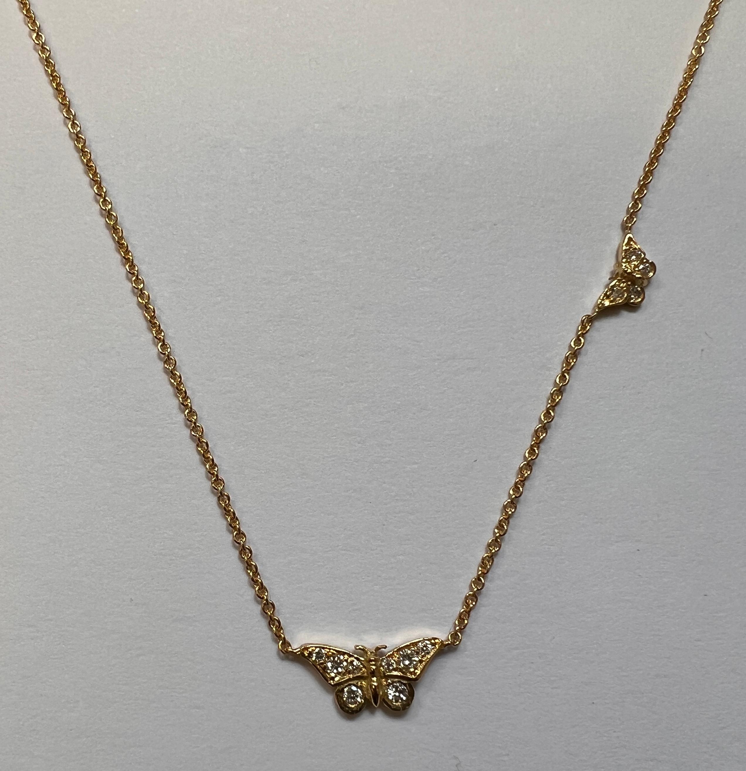 Brilliant Cut Gold Double Butterfly Necklace For Sale