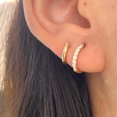 Diamond Double Huggie Earrings Two Hoops in One 14 Karat Yellow Gold