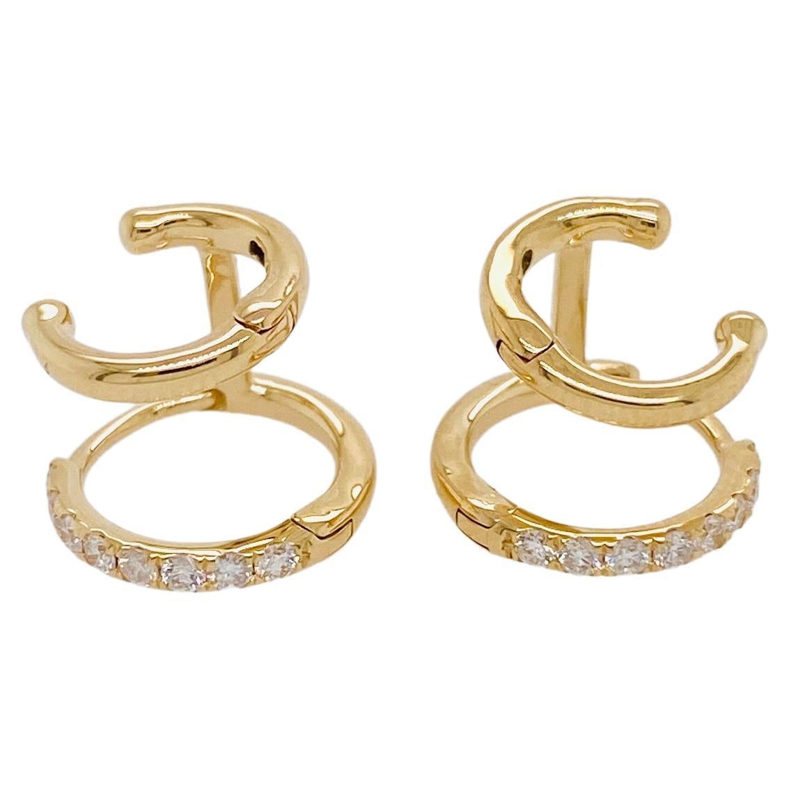 Gold Double Huggie Earrings Looks like Two Hoops in One 14 Karat Yellow Gold