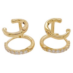 Gold Double Huggie Earrings Looks like Two Hoops in One 14 Karat Yellow Gold