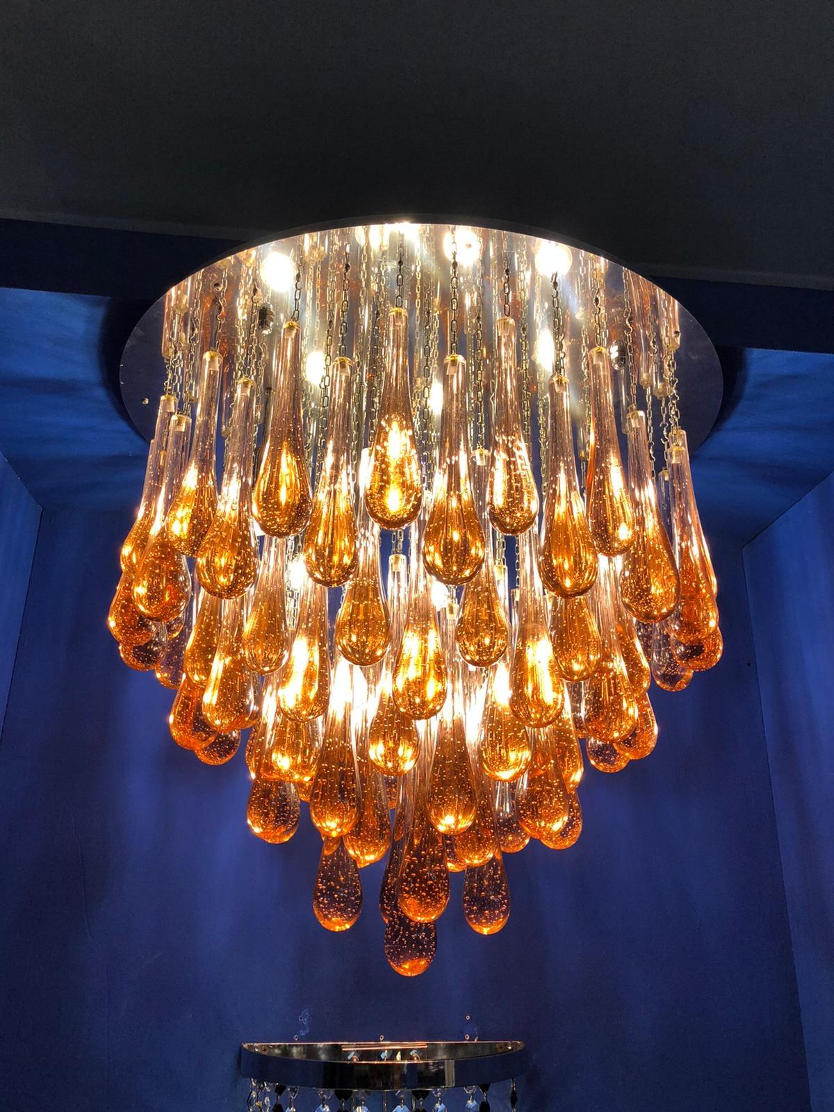 Modern Gold Drop Amazing Murano Glass Chandelier or Flushmount For Sale