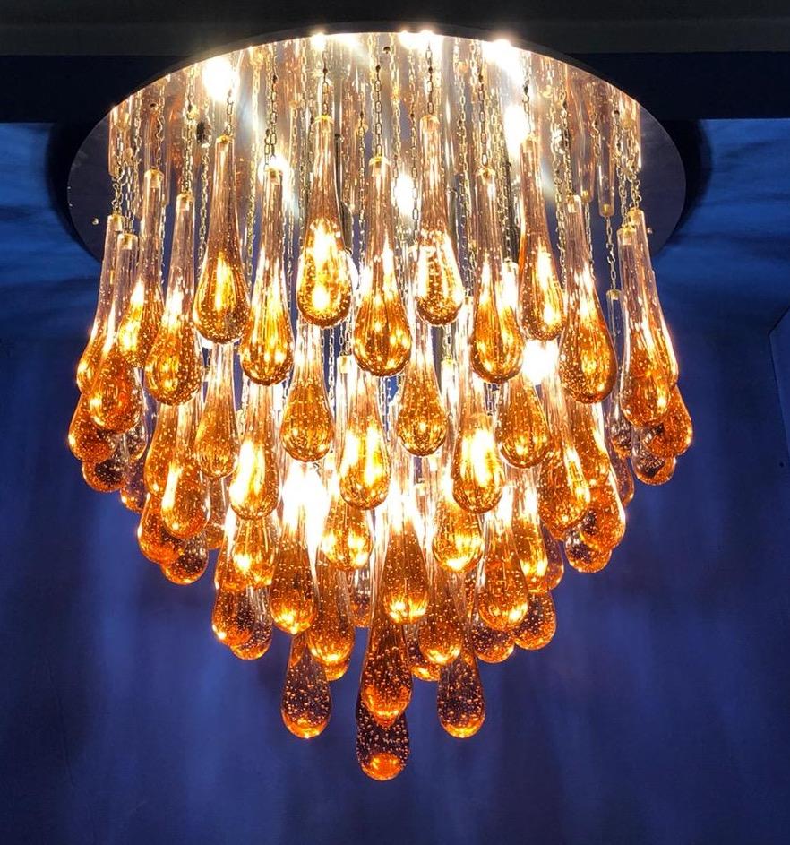 European Gold Drop Amazing Murano Glass Chandelier or Flushmount For Sale