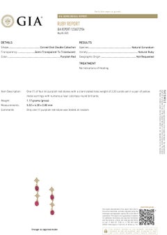 Boucles d'oreilles pendantes en or jaune avec diamants et rubis de Birmanie certifiés GIA