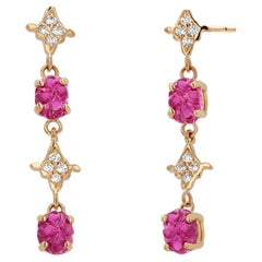 Gold Drop Diamond Earrings with GIA-Certified No-Heat Carved Burma Rubies