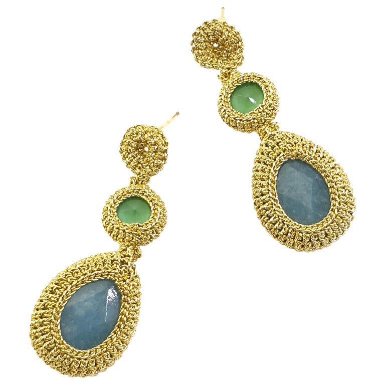 Gold Drop Earrings Contemporary Jade Swarovski Crystals Fashion