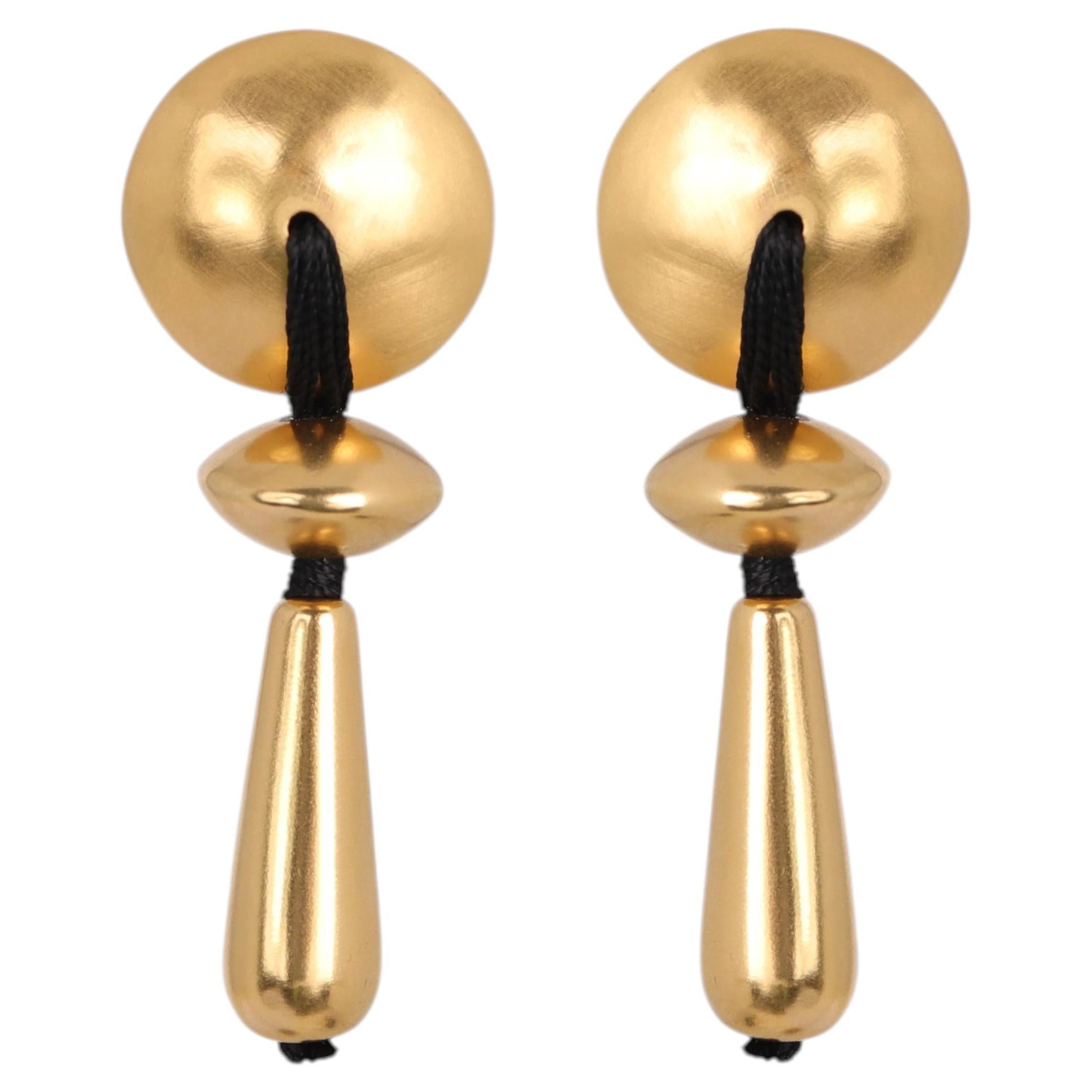 Gold Drop Earrings in Black Silk & Vermeil Gold 24k by Katerina Makriyianni