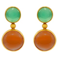 Gold Drop Earrings with Chrysoprase & Citrine Stones by Tagili
