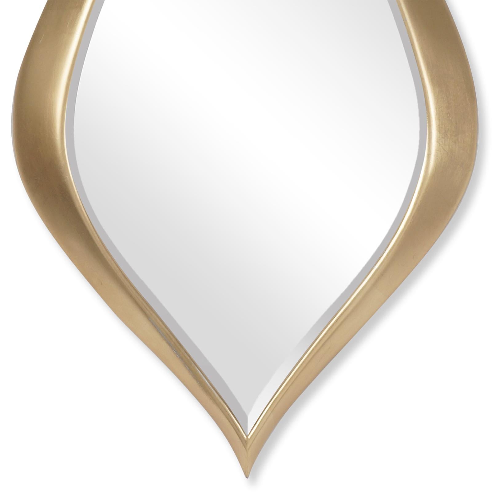 Beveled Gold Drop Mirror in Solid Mahogany Wood For Sale