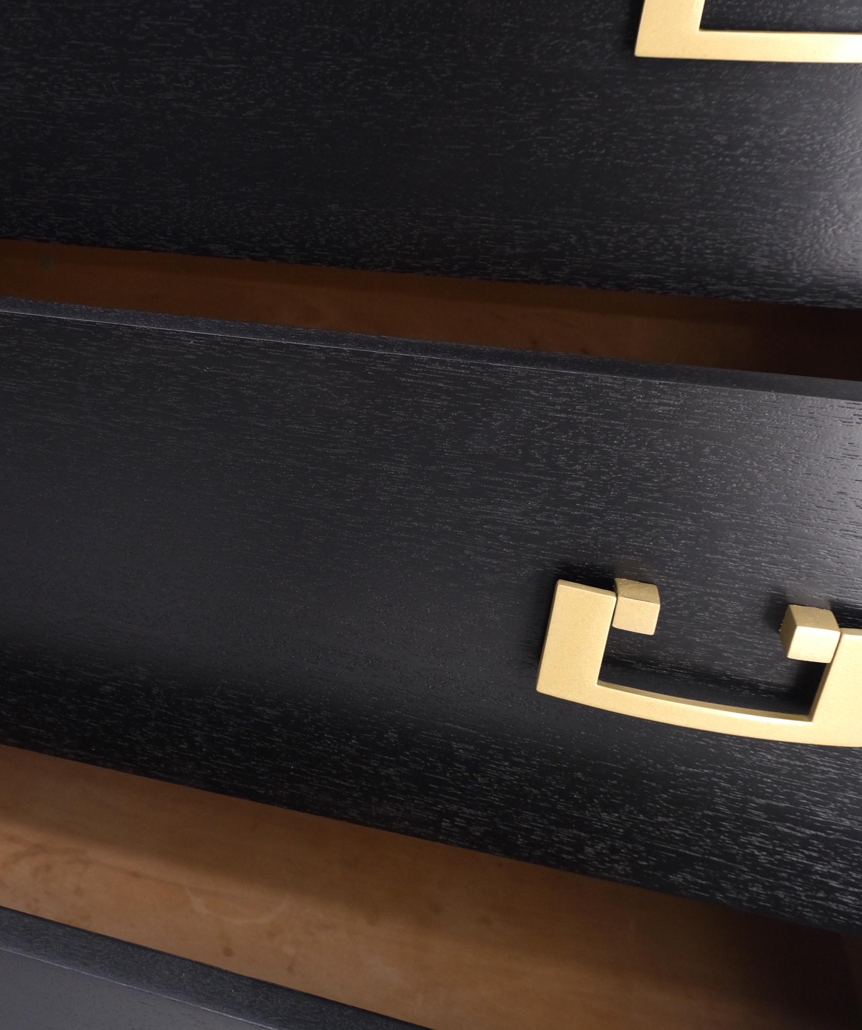 Lacquered Gold Drop Pulls Ebonized Mahogany 3 Drawers Bachelors Chest Dresser Cabinet MINT
