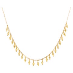 Gold Drops Necklace, 14 Karat Yellow Gold Bujukan Bead Station Necklace