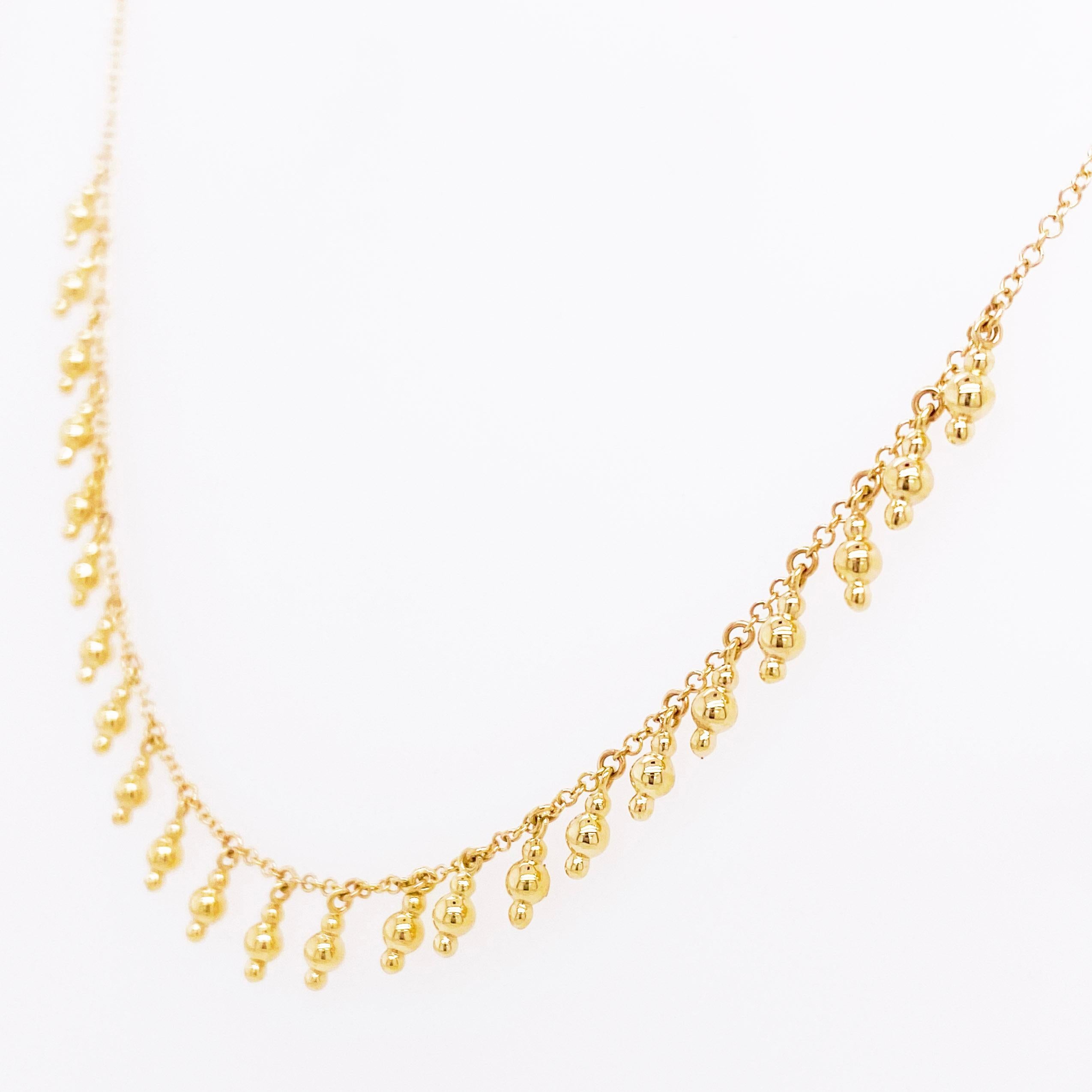 Gold Drops Necklace, 14 Karat Yellow Gold Bujukan Bead Station Necklace